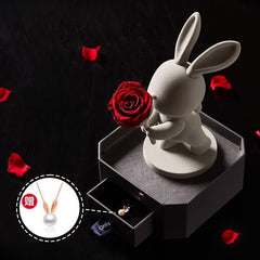 Eternal Rose Deluxe Gift Box with Cute Bunny Figurine - Perfect Birthday & Christmas Gift for Girls - Coscosmos