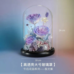 Eternal Rose Glass Dome - Premium Real Flower Decoration for Christmas, Weddings, Birthdays & Girlfriend Gifts - Coscosmos