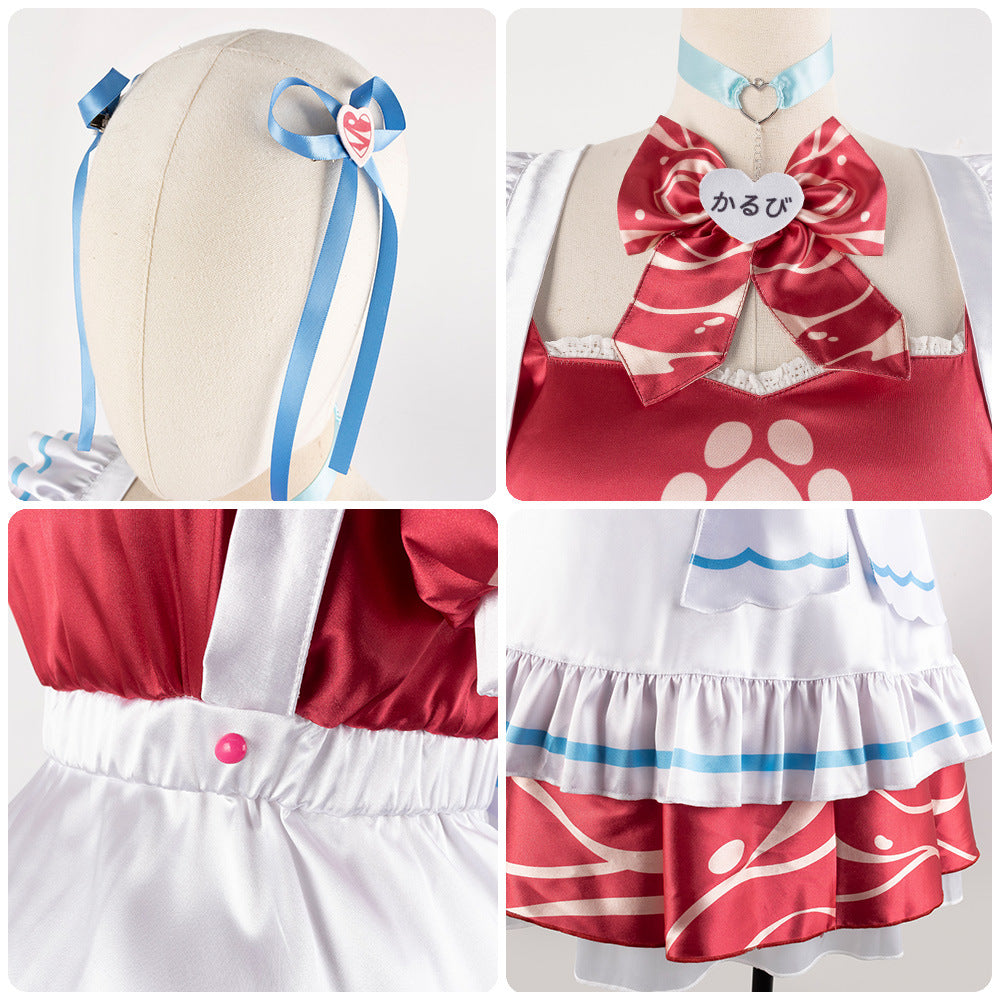 vtuber Akami Karubi Anime Cosplay Maid Dress Set - Perfect for Cosplay Enthusiasts - Halloweez