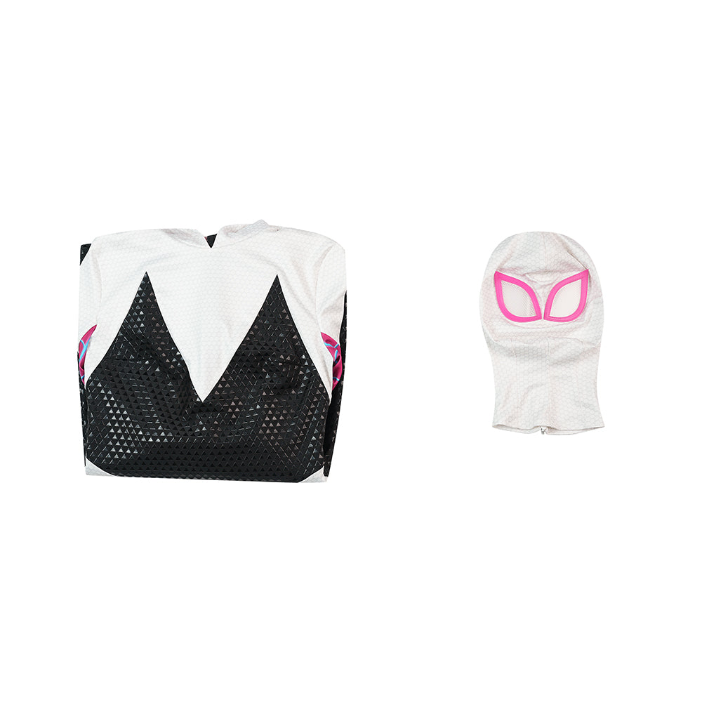 Upgraded Gwen Stacy Spider-Verse Cosplay Outfit, Color Block Embossed Full Set, Customizable Shoes - Halloweez
