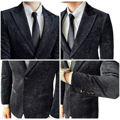 Men's Velvet Blazer with Shimmer Stripe - Elegant Cosplay Suit for Stage Performance, Halloween, and Parties - Halloweez
