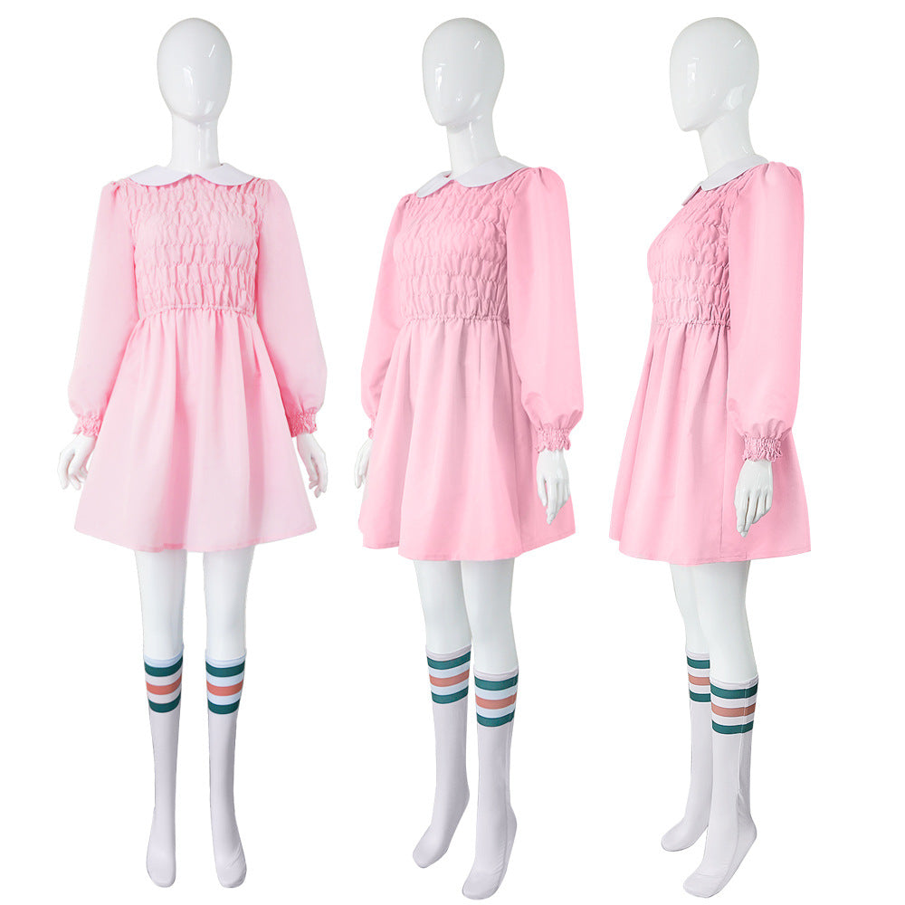 Stranger Things Eleven Pink Dress Costume with Wig - Halloweez