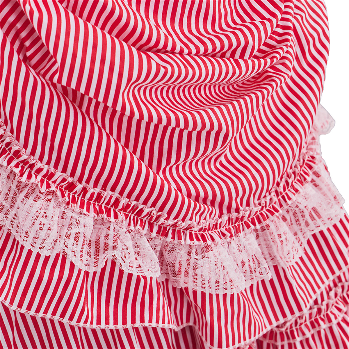 Victorian Red Striped Dress Cosplay Costume – Elegant & Detailed Anime Outfit - Halloweez