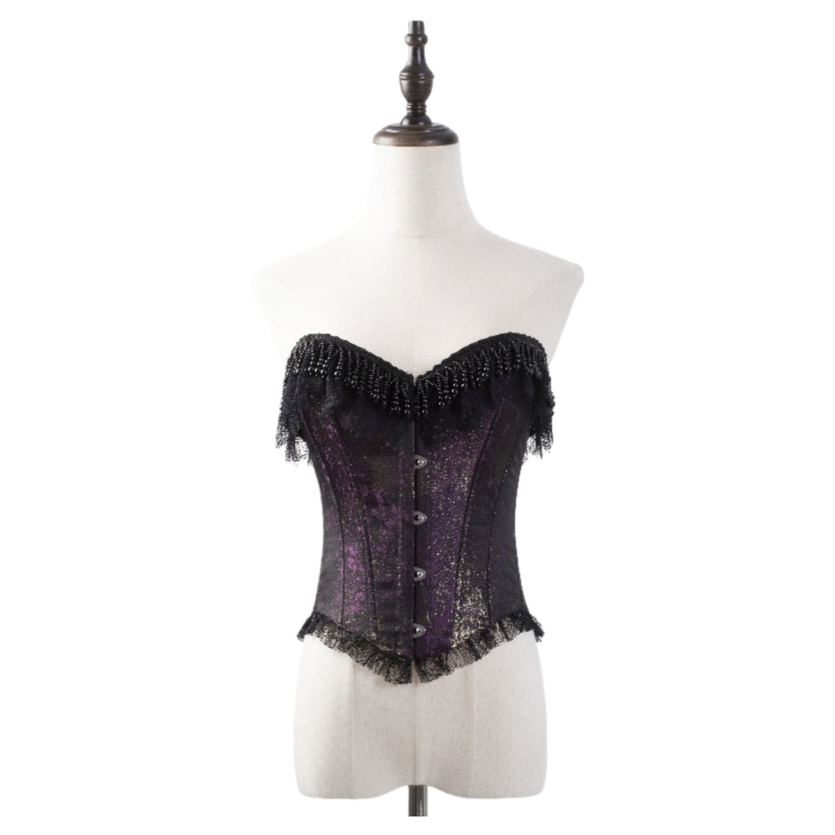 Gothic Lolita Underbust Corset Top with Boning Adjustable Dark Purple Cosplay Costume - Halloweez