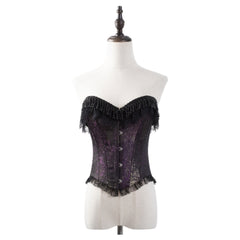 Gothic Lolita Underbust Corset Top with Boning Adjustable Dark Purple Cosplay Costume - Halloweez