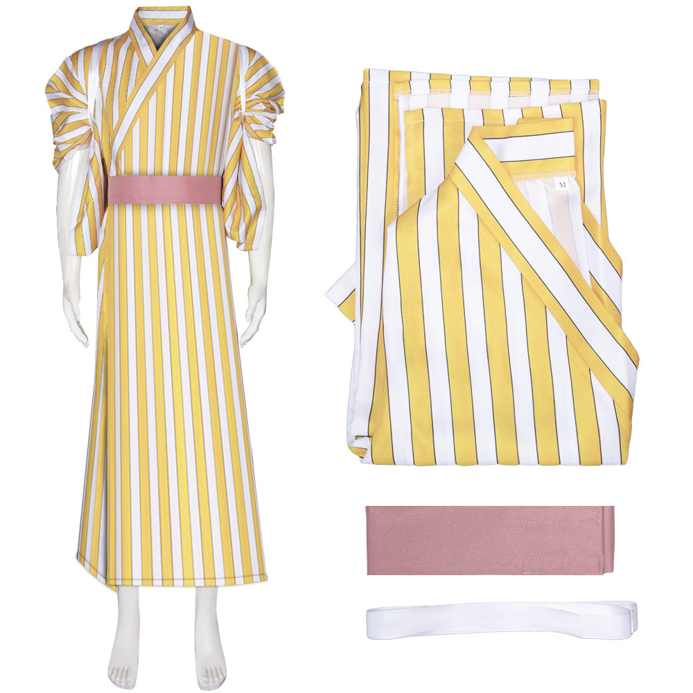 Sanji Yellow Striped Kimono Cosplay Costume from One Piece Wano Country Arc - Anime Character Roleplay Outfit for Halloween & Conventions