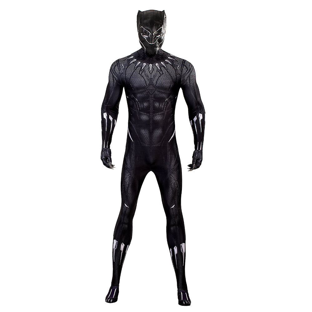 Halloweez Black Panther Jumpsuit Cosplay Costume Suit with Mask for Men - Halloween Bodysuit