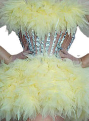Female Singer Stage Dress Christmas Performance Costume Sexy One Shoulder Mesh Wrap White Party Evening Gown for Women - Halloweez