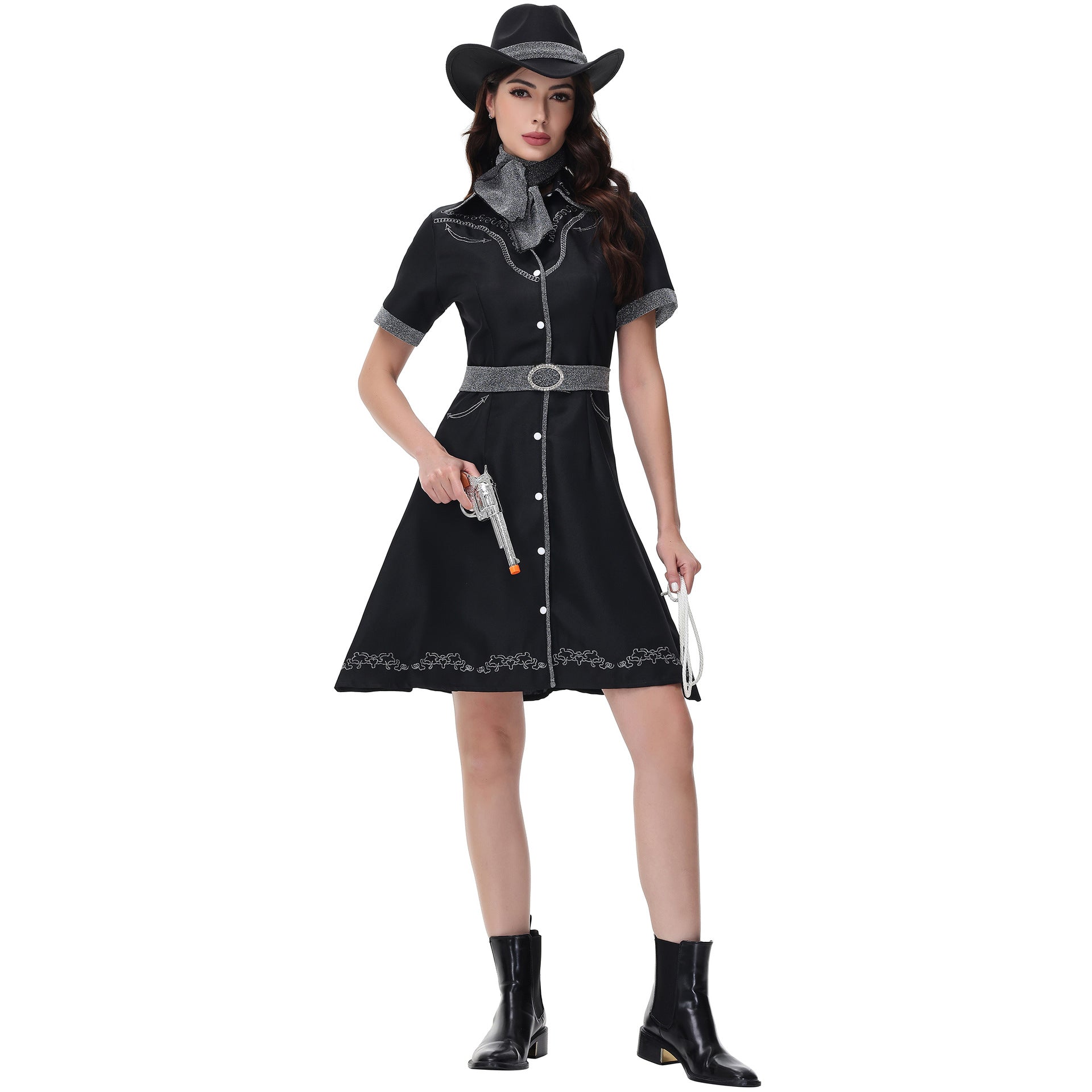 2025 Custom Western Cowboy Costume for Women Halloween Party Cosplay Performance - Halloweez