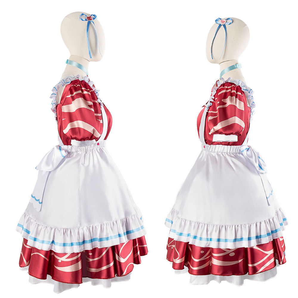 vtuber Akami Karubi Anime Cosplay Maid Dress Set - Perfect for Cosplay Enthusiasts - Halloweez