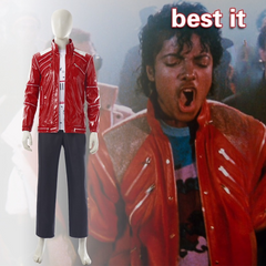 Michael Jackson Iconic Red Suit Cosplay King of Pop Stage Costume Full Set - Halloweez