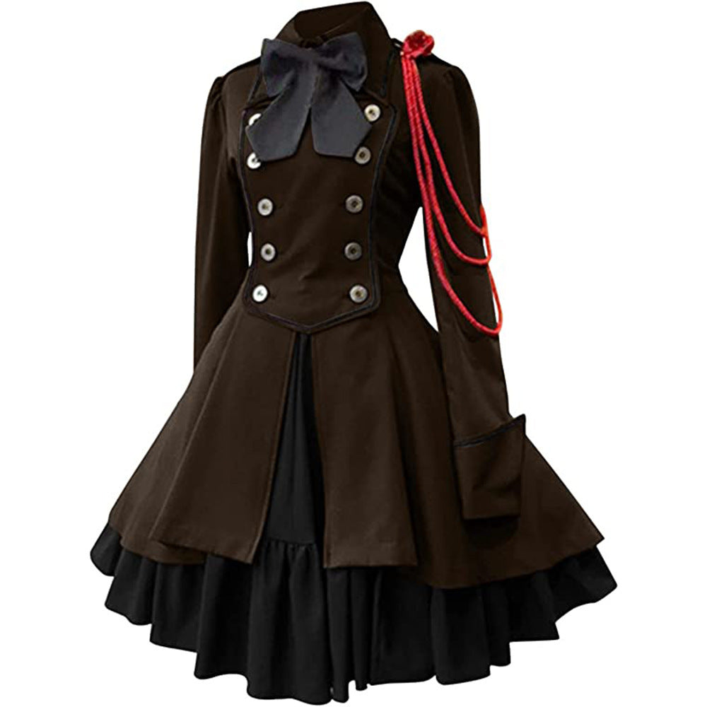 Medieval Renaissance Gothic Steampunk Dress with Bow Long Sleeve Lace Cosplay Costume