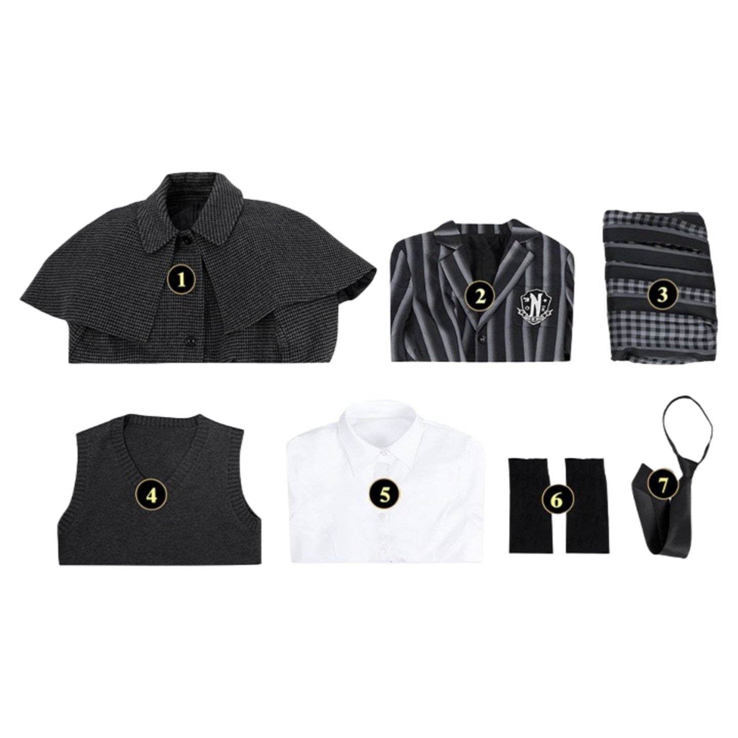 Nevermore Academy Uniform Wednesday Addams Cosplay Costume Jacket & Tie Outfit for Halloween