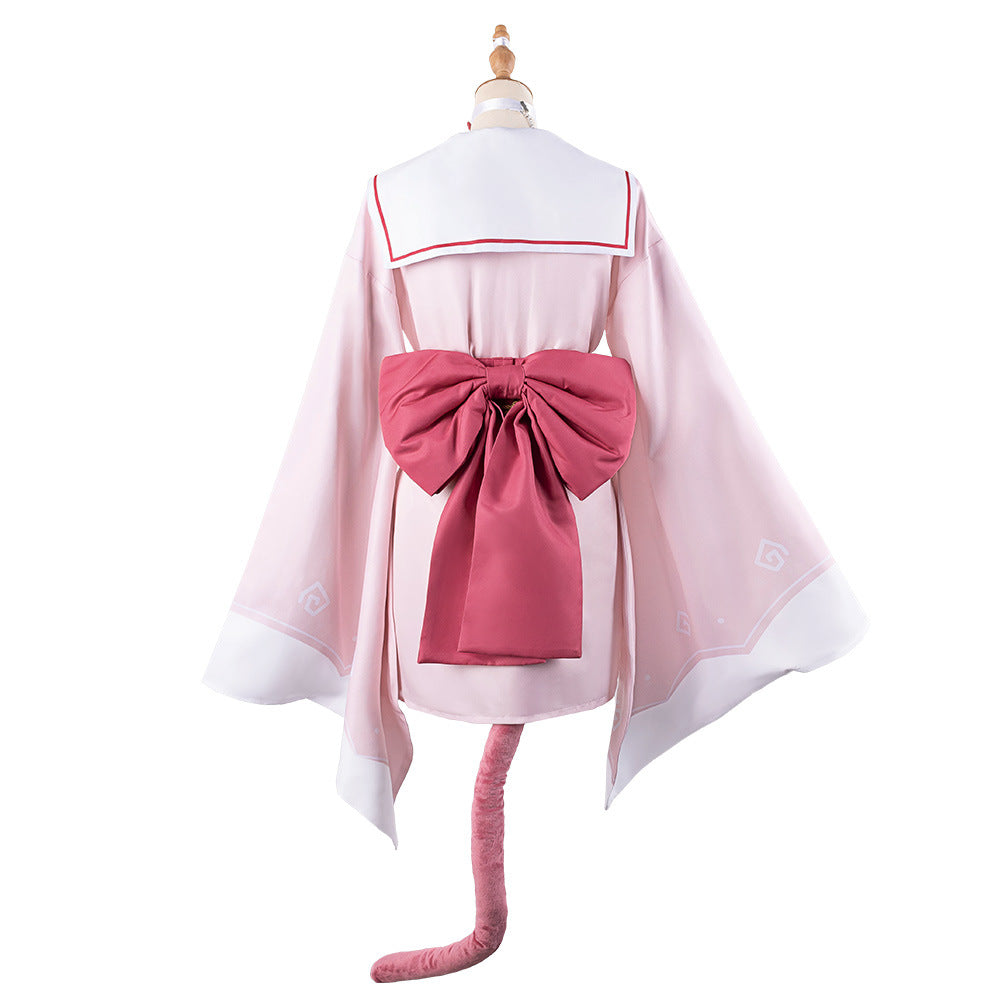 Blue Archive Hyakki Yako Student Anime Cosplay Pink Kimono Female Costume Set - Halloweez