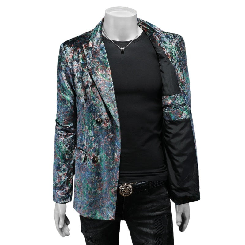 European Style Velvet Casual Blazer Men's Slim Fit Jacket 2024 Spring Autumn Single Breasted Patterned Suit Jacket Cosplay Costume - Halloweez