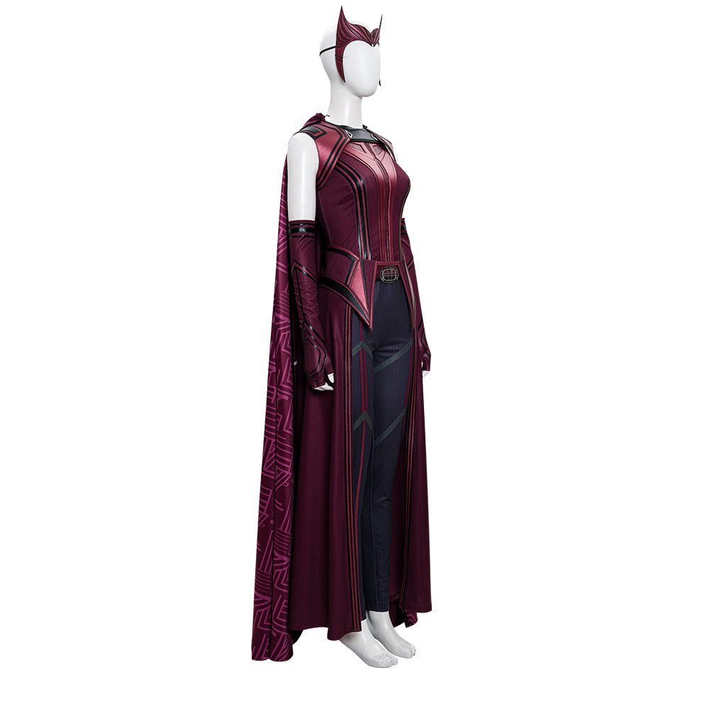 Disfraz de Wanda Maximoff para mujer: vestido de bruja escarlata, botas, capa roja, atuendo de Halloween