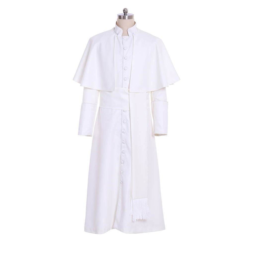 Elegant Halloweez White Priest Cassock Robe - Authentic Medieval Gothic Wizard Cosplay