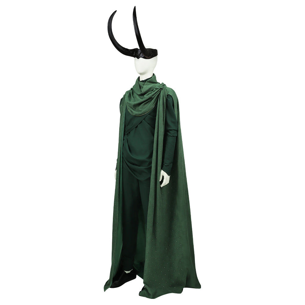 Men's Deluxe Loki Cosplay Costume - Marvel Battle Uniform with Green Cape Cloak by Halloweez