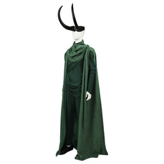 Men's Deluxe Loki Cosplay Costume - Marvel Battle Uniform with Green Cape Cloak by Halloweez