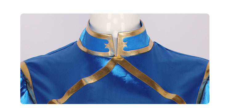 Arcade Street Fighter Chun-Li Blue Cheongsam Cosplay Costume for Halloween and Performance - Halloweez