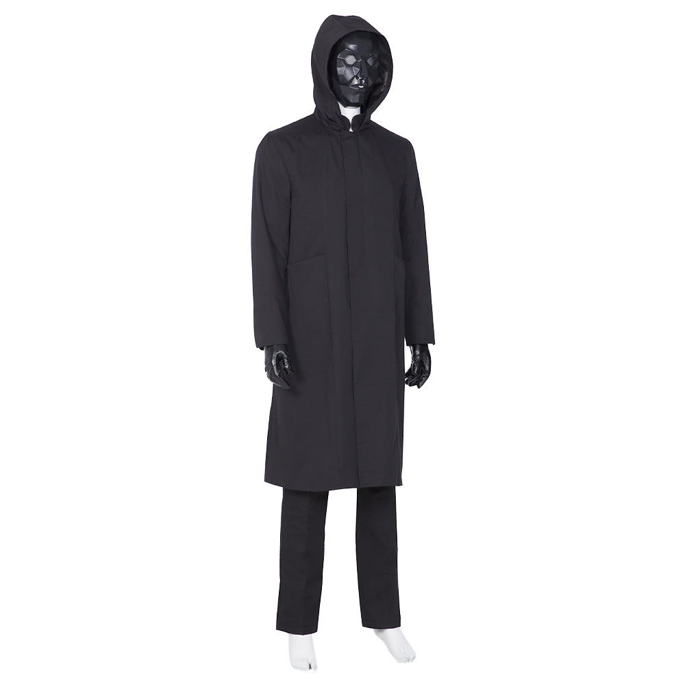 Disfraz de hombre enmascarado negro de El juego del calamar para Halloween: traje con capucha inspirado en el cosplay de Halloween