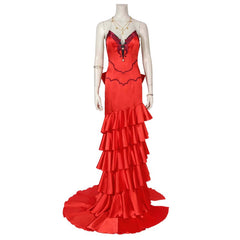 Stunning Red Strapless Aerith Dress from FF7 for Cosplay and Halloween Parties