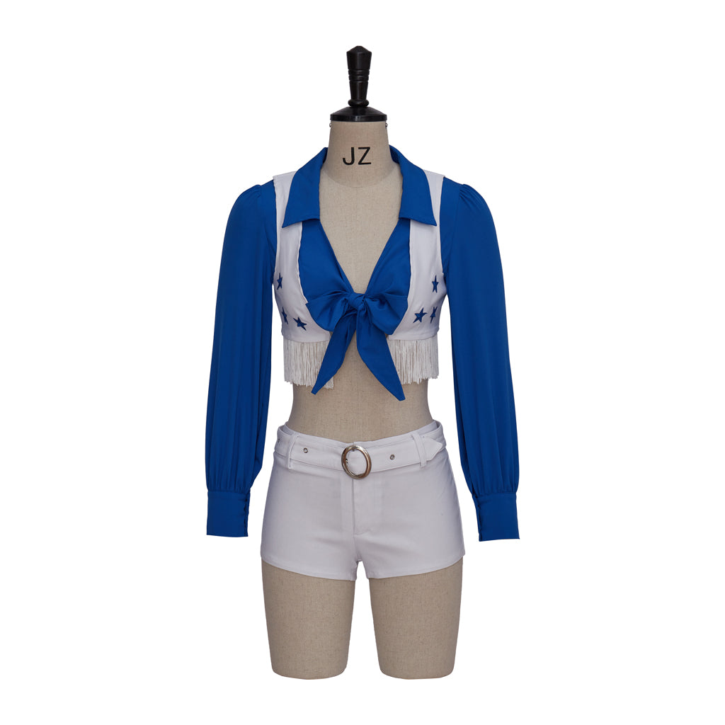 Sexy Blue Cheerleader Costume for Women - Two-Piece Halloween & Theme Party Outfit - Halloweez