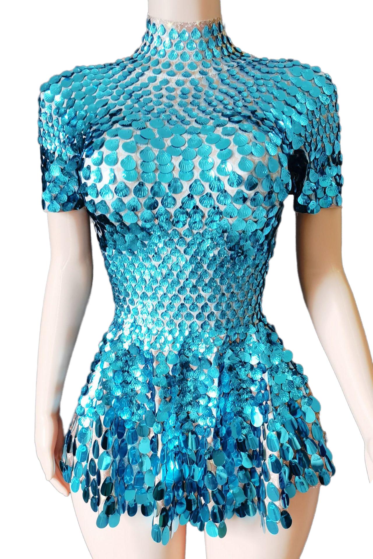 Novance Green Sequin Halter Neck Backless Mini Dress - Sexy Party Evening Dress for Women - Halloweez