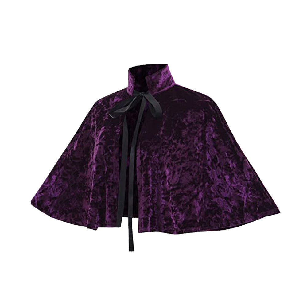 Velvet Gold Cape Victorian Short Tie Cloak Halloween Costume - Halloweez