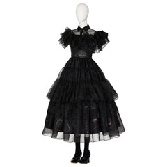 Halloweez Wednesday Addams Cosplay Costume - Black Gothic Dress with Shoes for Adults - Ideal for Halloween, Carnivals, and Themed Events