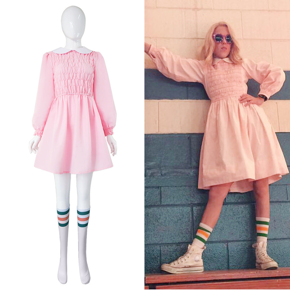 Stranger Things Eleven Pink Dress Costume with Wig - Halloweez