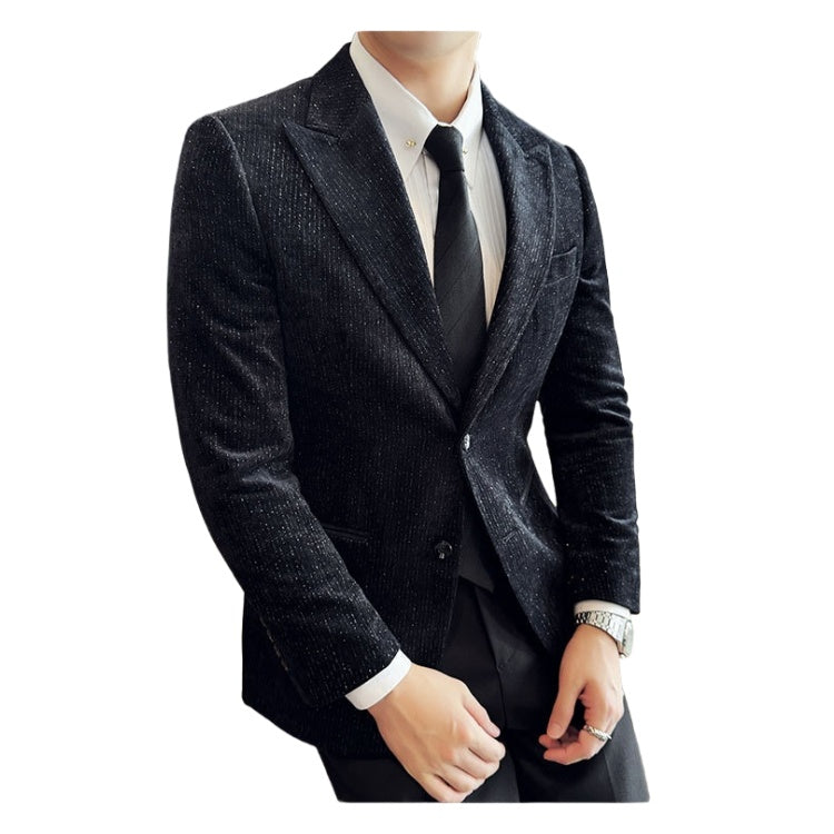 Men's Velvet Blazer with Shimmer Stripe - Elegant Cosplay Suit for Stage Performance, Halloween, and Parties - Halloweez