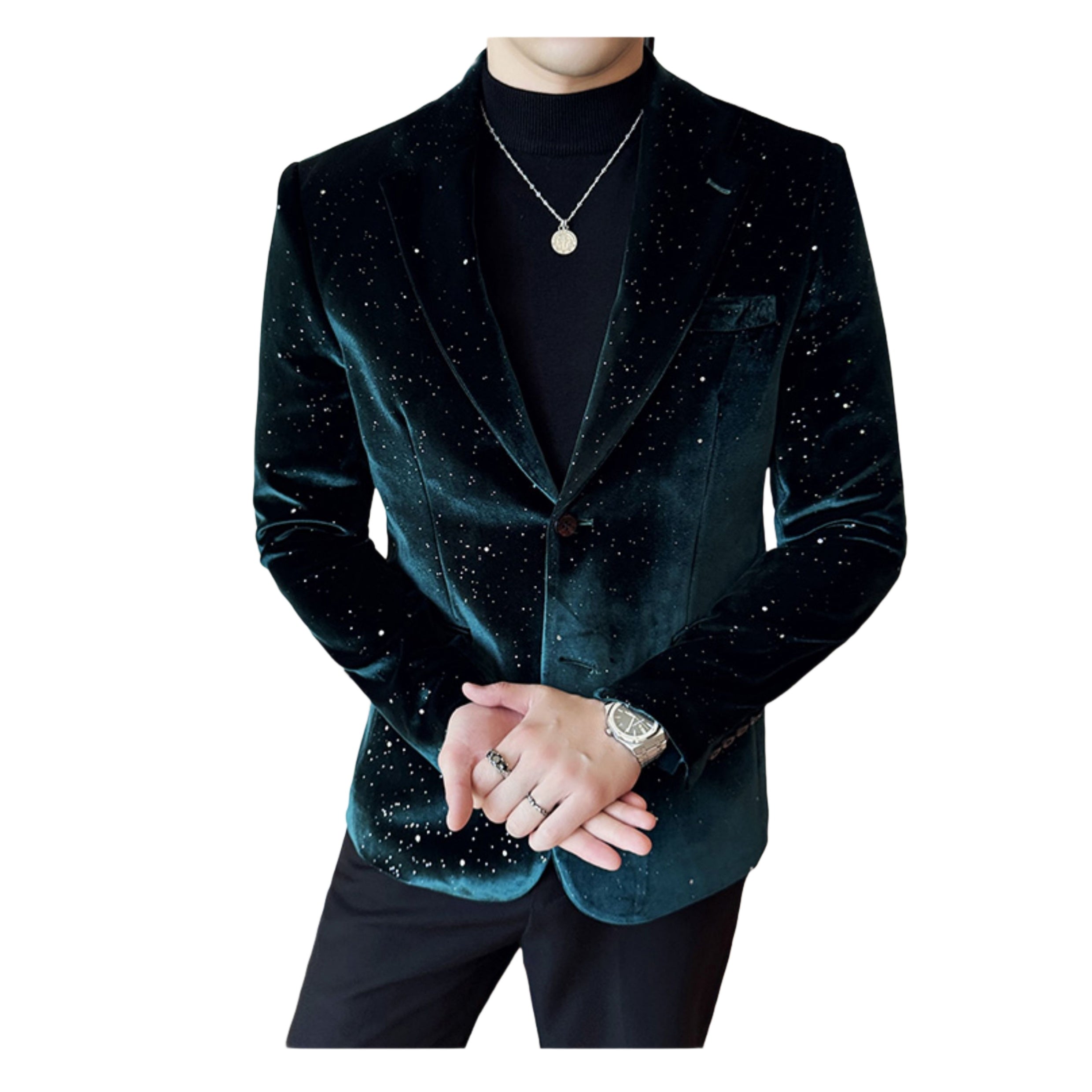 Autumn Men's Velvet Flash Gold Blazer Slim Fit Korean Style Nightclub Party Formal Suit Jacket - Halloweez