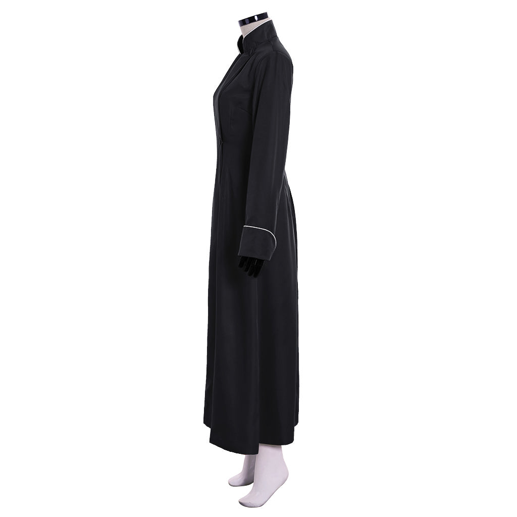 Costume de cosplay authentique de prêtre chrétien médiéval pour homme - Robe noire à manches longues pour Halloween Carnaval