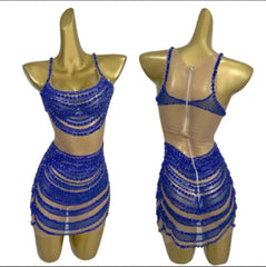 Diamond Gogo Dress Blue Cosplay Costume for Women - Sparkling Party Clubwear with Bodycon Fit for Birthday Stage Performance - Halloweez