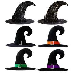 Halloween Crinkle Witch Hat for Kids Adults Party Dress Up Gold Velvet Curved Horn Hat Elf Witch Hat Wizard Hat - Halloweez