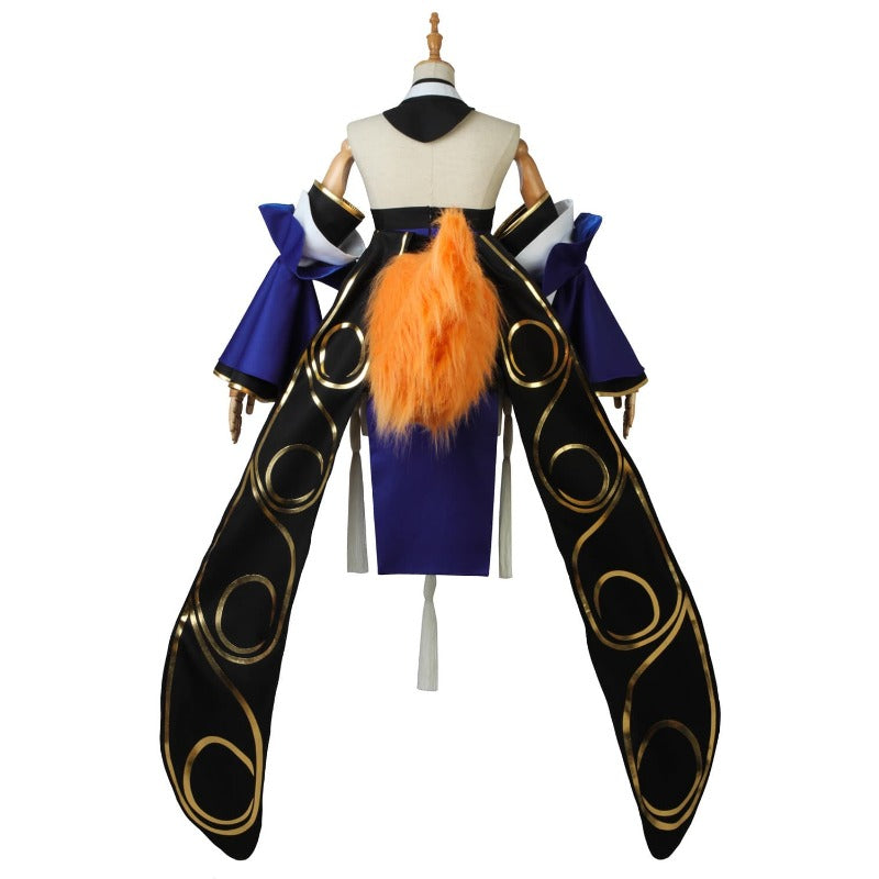 Halloweez Tamamo no Mae Cosplay Outfit - Blue Kimono Dress & Wig for Enthusiasts