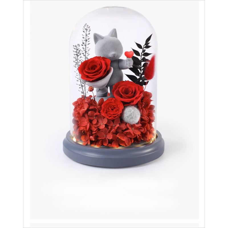 Halloweez Eternal Love Flower Gift - Exquisite Rose Bouquet in Box with Cute Bear and Bunny for Special Occasions