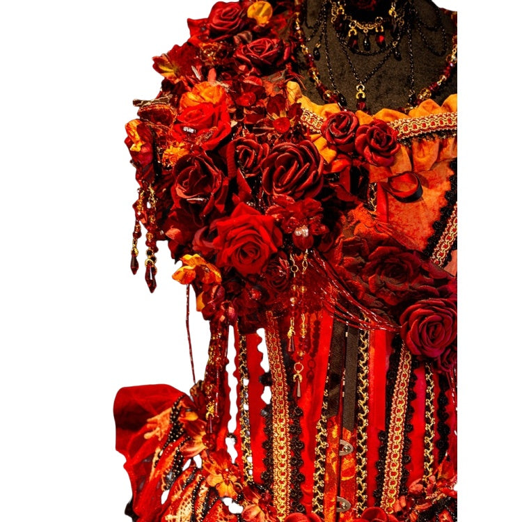 Wabi-Sabi Burnout Corset Vampire Gothic Lolita Skirt Ensemble - Halloweez