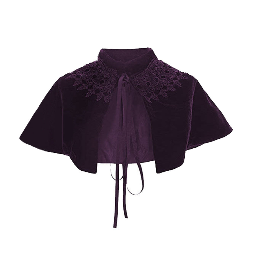 Velvet Gold Cape Victorian Short Tie Cape Halloween Costume - Halloweez