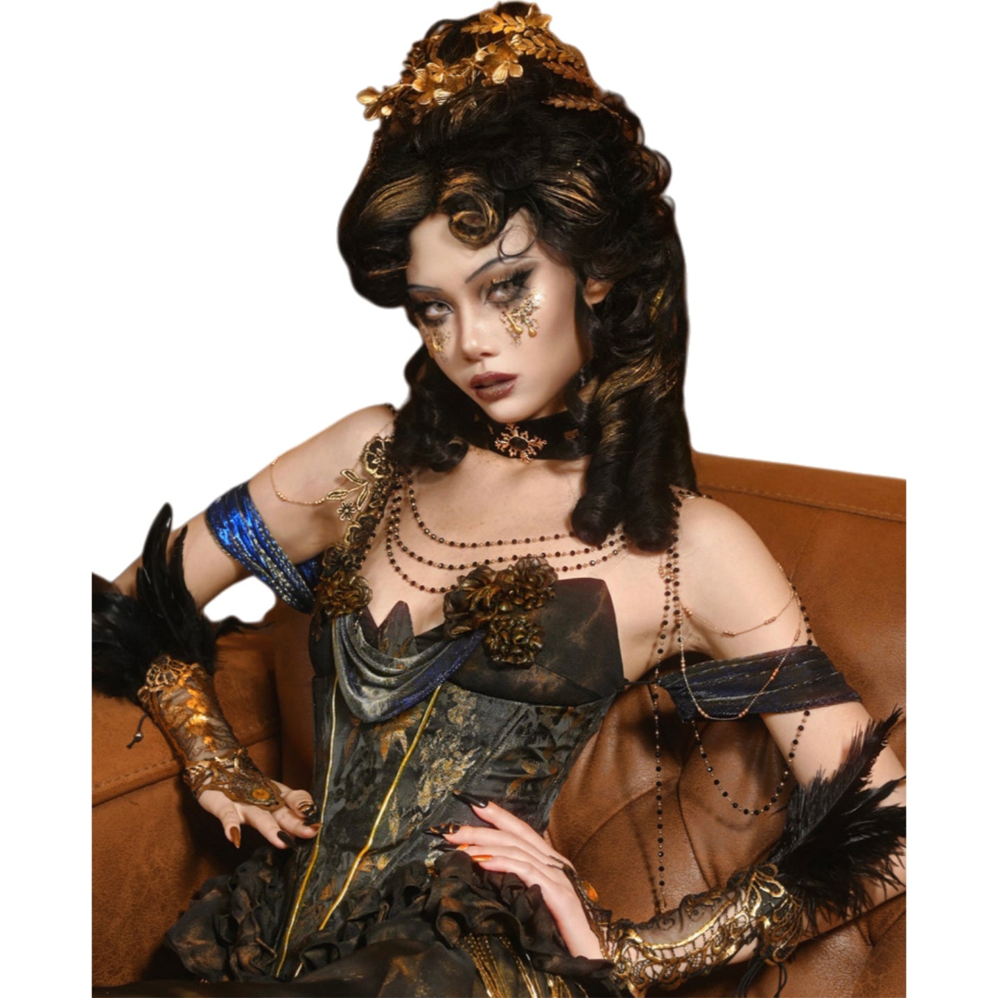 Blood Supply Original Luxurious Gold Fringed Corset Bodice Dress for Halloween Cosplay Party Costume - Halloweez