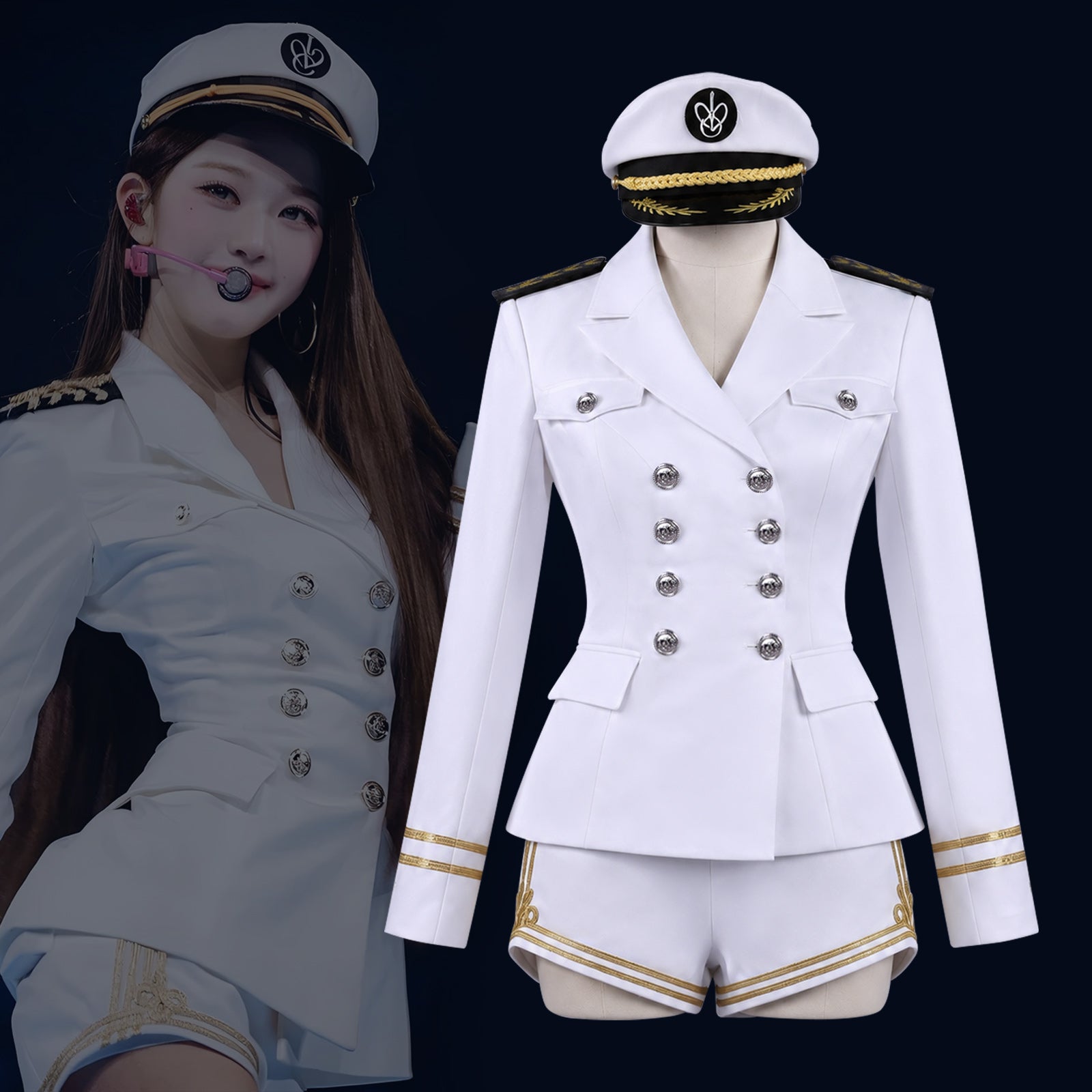 IVE Jang Wonyoung White Navy Sailor Uniform Cosplay Costume - Halloweez