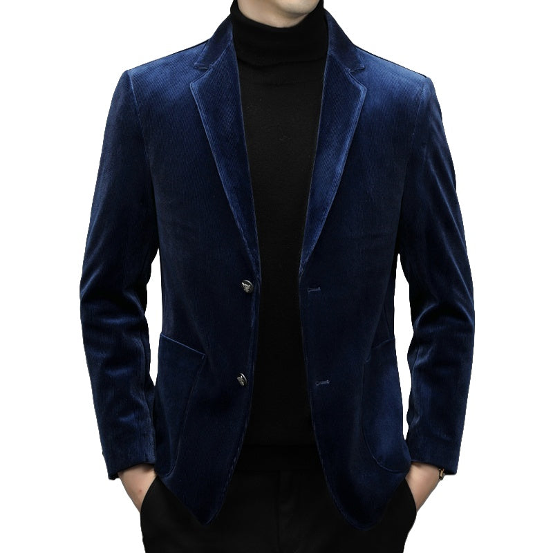 Men's Corduroy Casual Blazer New Trend High-end Single Suit Jacket Autumn Spring Gold Velvet Small Suit - Halloweez