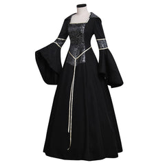 Elegantes vestidos renacentistas victorianos negros para eventos de gala