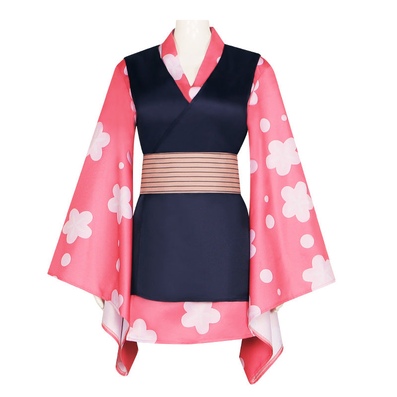 Demon Slayer Cosplay Kamado Tanjiro Sister Kanao Tsuyuri Short Kimono Costume for Stage Performance - Halloweez