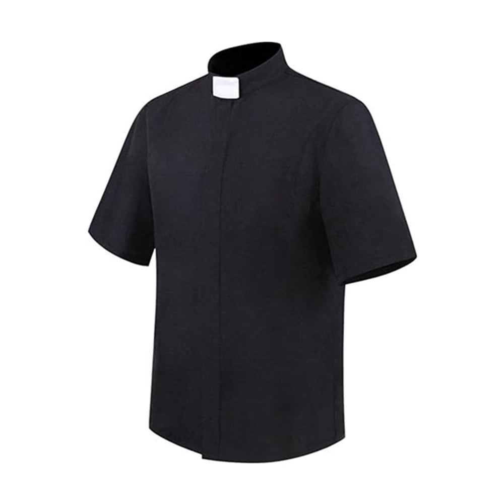 Halloween New Missionary Role Play Shirt Priest Father Cosplay Short Sleeve Black Shirt Spot - Halloweez