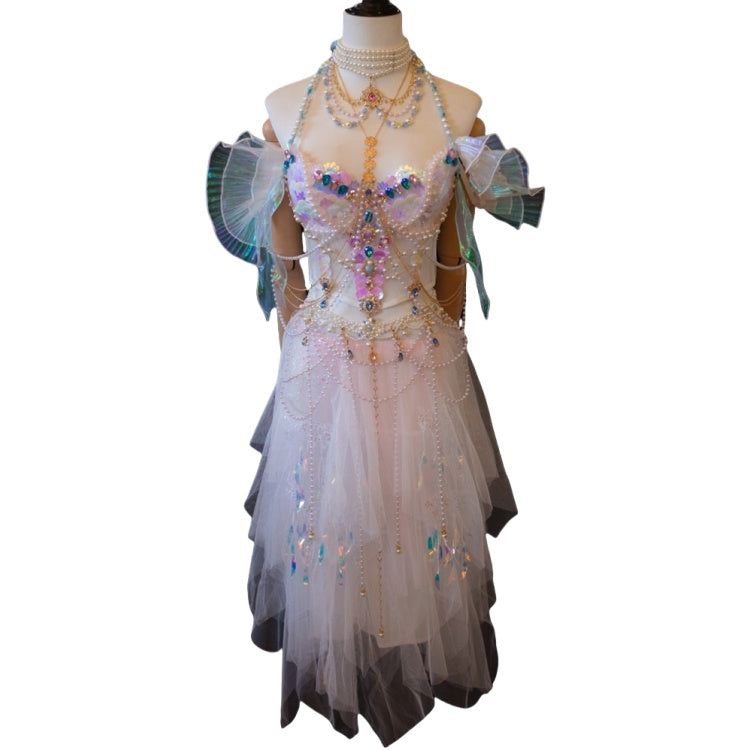 Mermaid Shiny Gauze Skirt Suit EDM Festival Rave Costume - Halloweez