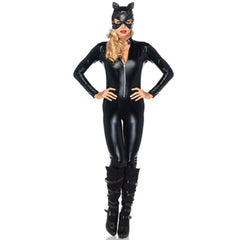 Halloweez Catwoman Costume - Premium Leather Batwoman Biker Suit for Cosplay & Stage Performance