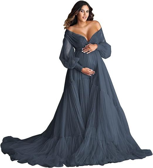 2025 Maternity Cosplay Mesh Dress Deep V See-through Photo Shoot Evening Gown High Waist Slimming Multi-color Options - Halloweez