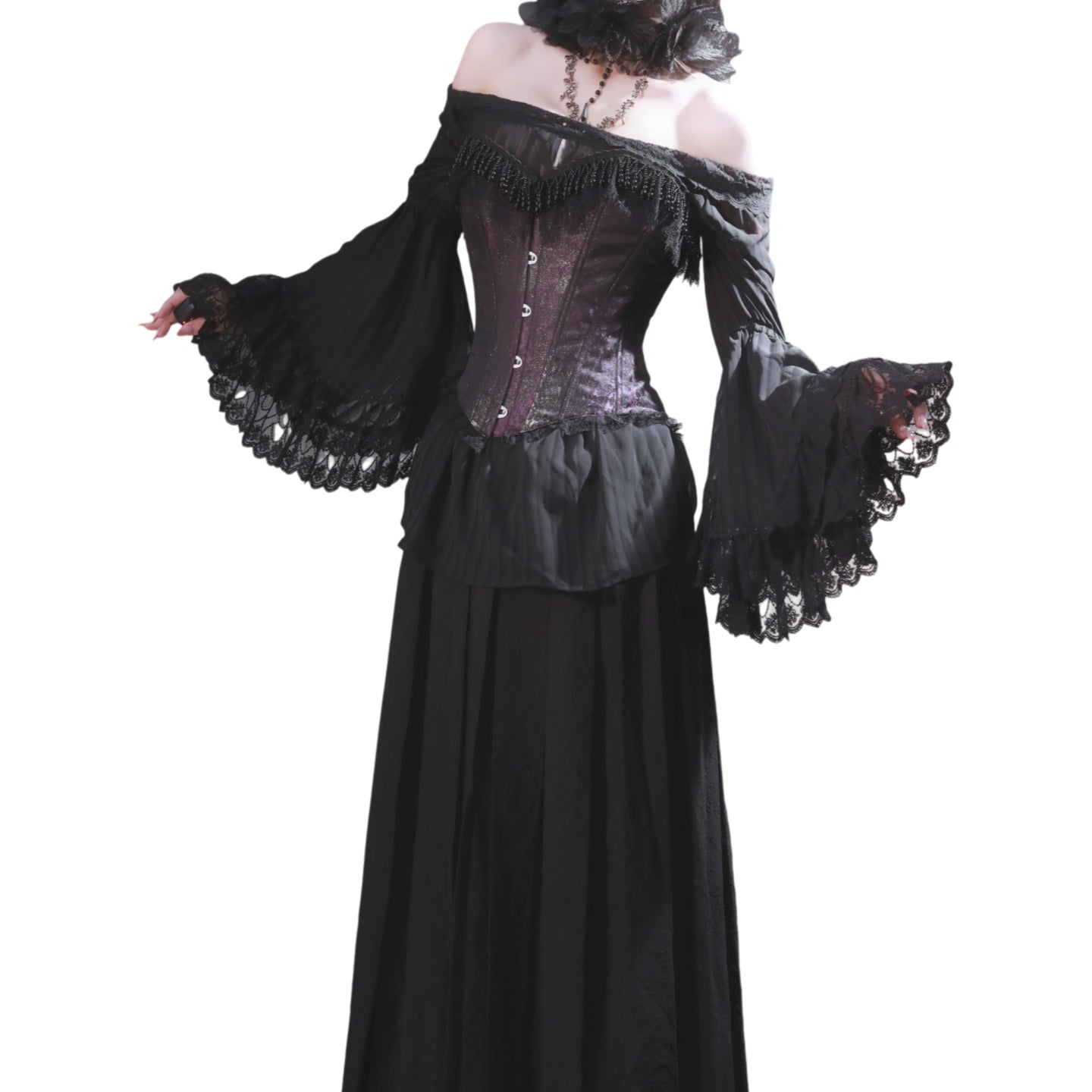 Gothic Lolita Underbust Corset Top with Boning Adjustable Dark Purple Cosplay Costume - Halloweez
